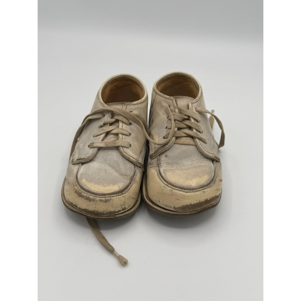 Vintage Toddler Leather Shoes White Lace Up USA Made Size 5? Distressed Patina
